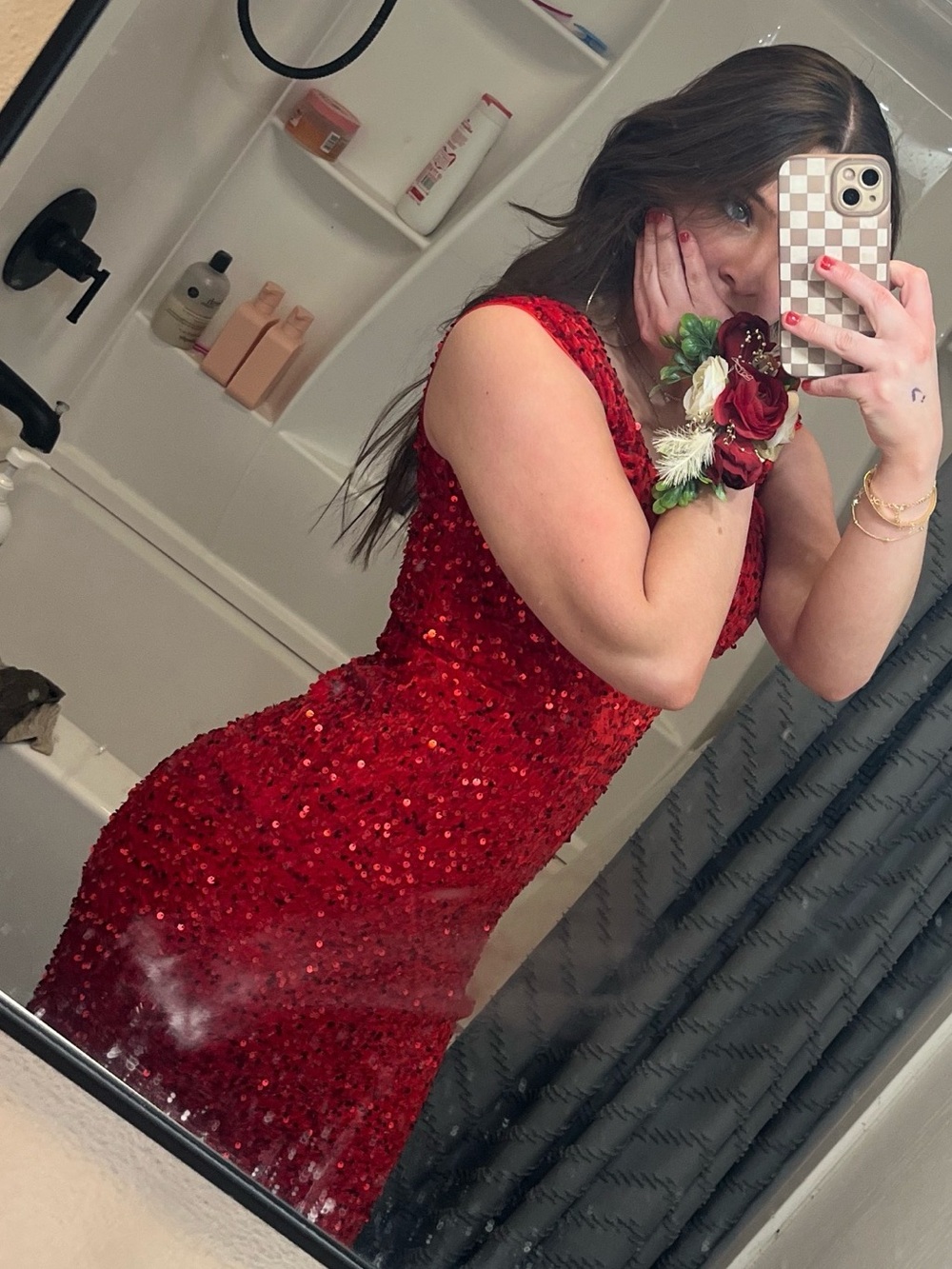 Red Sequin Fitted Prom Dress